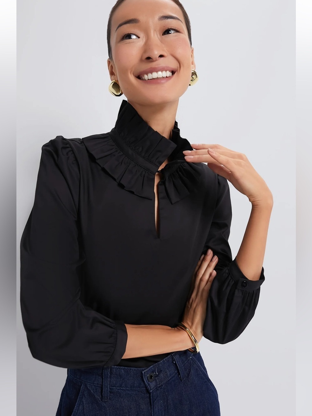 TUCKERNUCK Black Ruffle Neck Bouvier Blouse
NWt